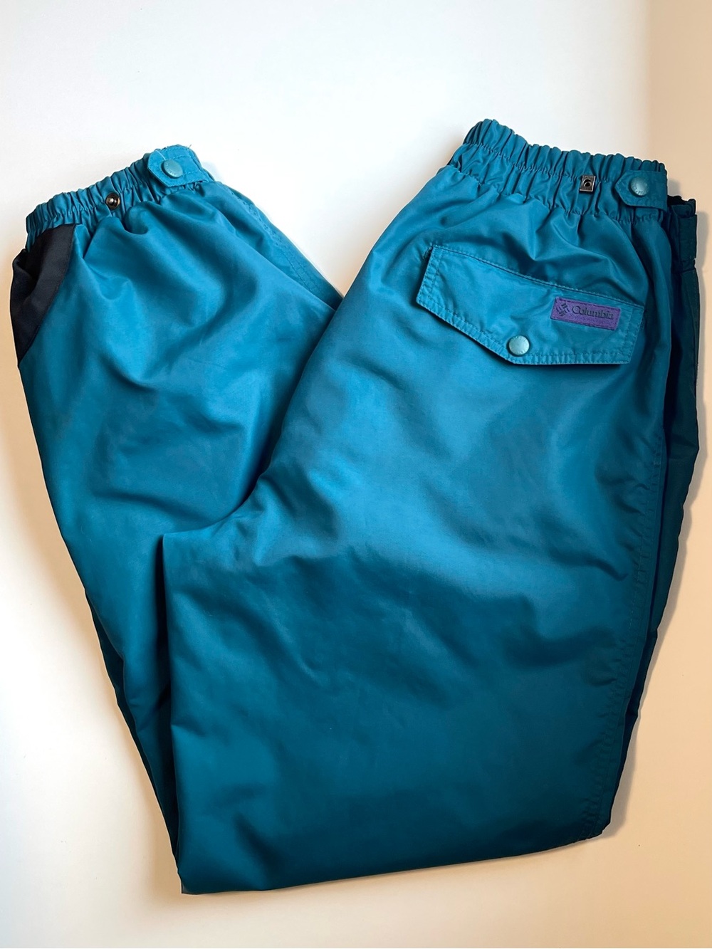 Vintage Columbia Sportswear Windbreaker Pants - Black & Teal Colorblock - Large